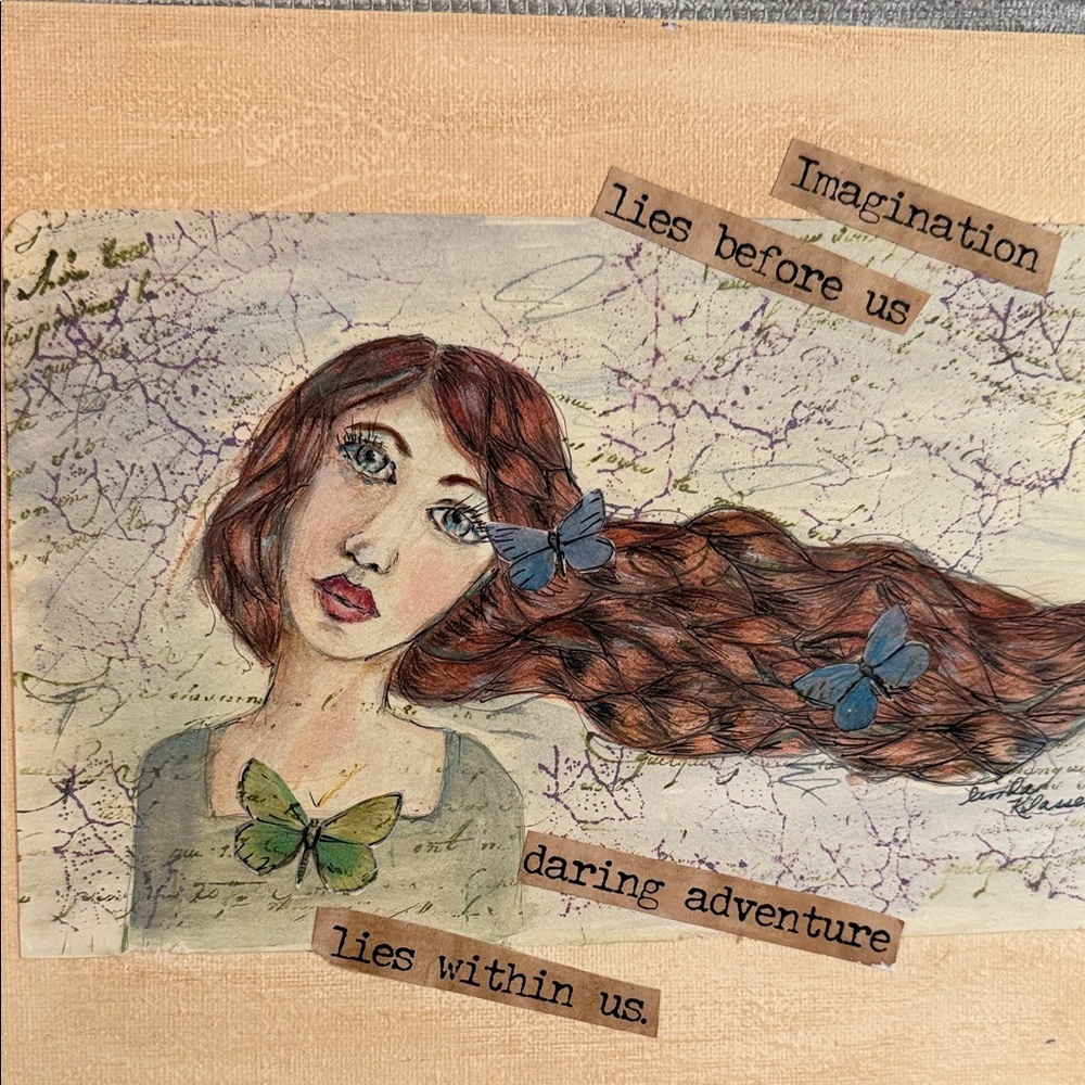 Original Art Woman Long Flowing Hair 8x10 Canvas Panel Unframed